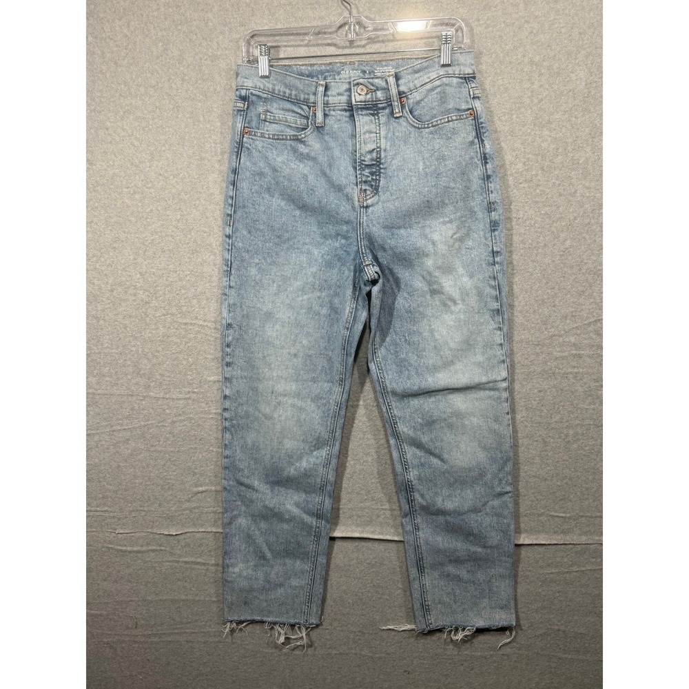 Old Navy‎ Sky Hi Straight Jeans Frayed Hem Light Wash Denim Size 6